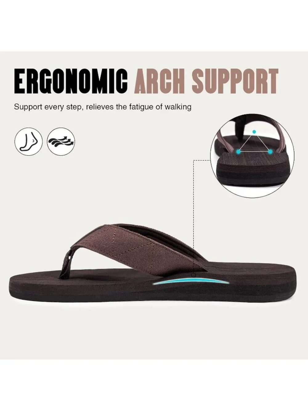 Men's Brown Flat Thongs Solid Comfort Split Toe Rubber Flip Flop Slipper Shoes